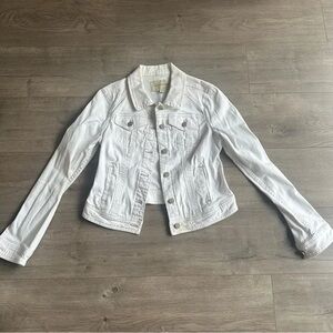Cropped White Denim Jacket - Classic Button Front